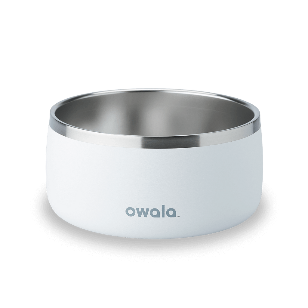 Pet Bowl 3-cup in Grapeful Fur You; matte deep purple cup exterior with stainless steel interior rim and yellow Owala logo on front